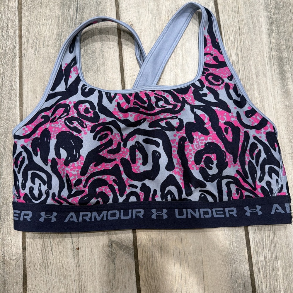 Under Armor sports bra Women's Workout Athletic Top Leopard Print‎ XL Pink Blue